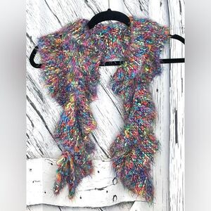 Hand knitted ruffled fabric scarf multicolored